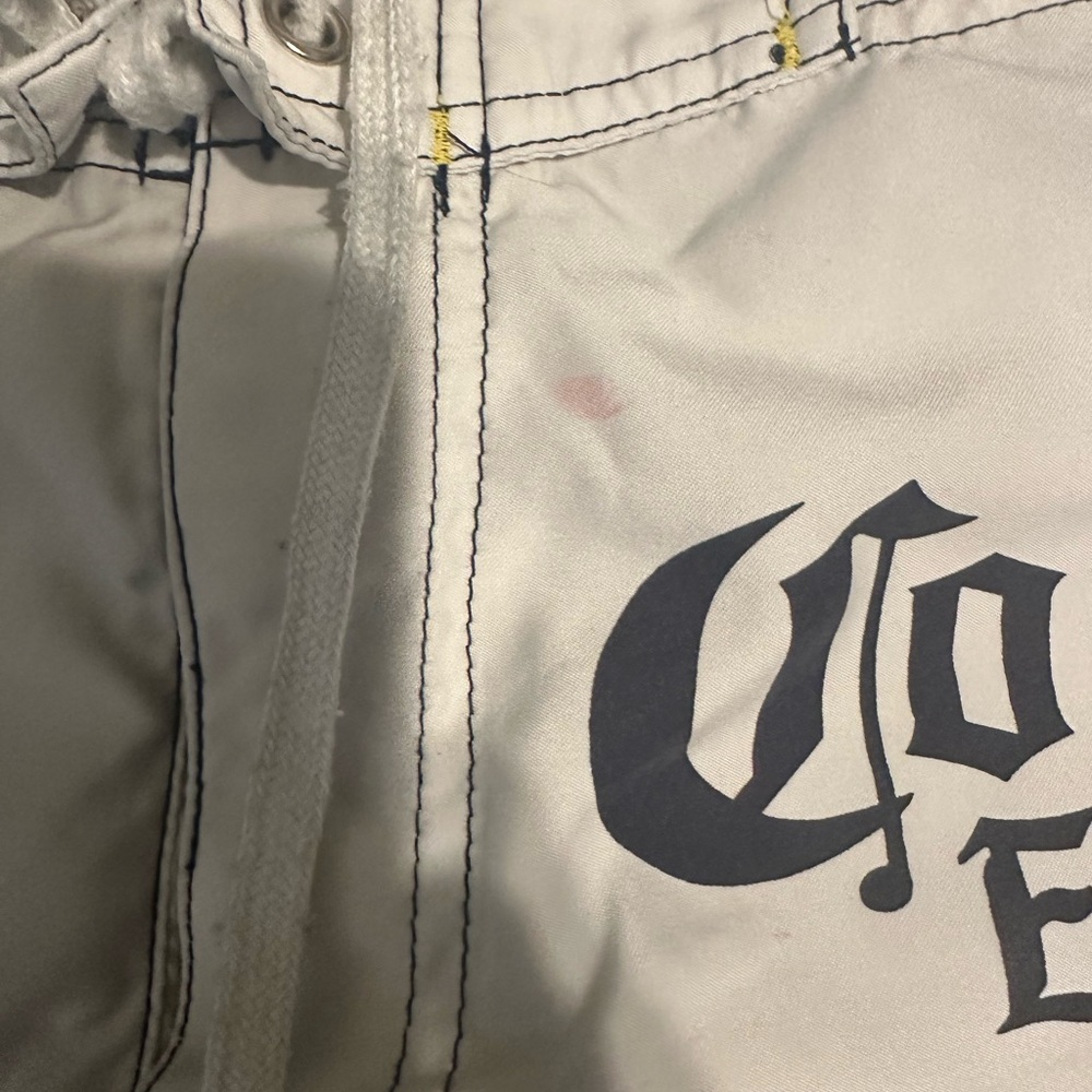 Corona Two-Tone Logo Swim Trunks in White, Navy & Yellow - Picture 4 of 8